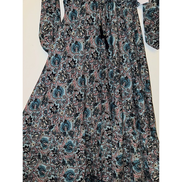 Masala Maxi dress W a blue and white floral V-neck Long-fit sleeves SZ L - Picture 7 of 15